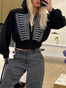 DOUCIU Women's Street Style Knit Short Jacket, Regular Length Medium Stretch Fashion Black Jacket - Black - View 5