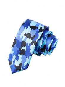 ZLQ&GOU 1 PC Fashion Blue Camouflage Satin Necktie, 5cm Men's Narrow Tie, Suitable For Party Casual Neck Accessory - Multicolor - View 7