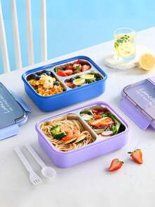 1pc 720ml Adult Lunch Box With Utensils And Leak-Proof Lid, 3-Compartment Divided Lunch Box, 1pc Durable 304 Stainless Steel Leak-Proof Lunch Box With Stainless Steel Utensils, Easy To Clean, 1pc Insulated Food Container, Vacuum Lunch Box - Multicolor - View 10