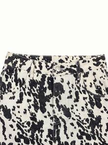 VIBEWAVE American Street Retro Leopard Print Denim Mini Skirt For Women, High Waist Slimming A-Line Design With Pockets - White - View 7