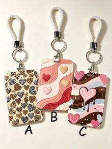 1pc Vintage Multi-Style Heart Card Holder With White Braided Wrist Strap Keychain, Leopard Print Zebra Print 3D Lava Heart, Hard Shell Protective Case For Student ID, Campus Meal Card, Access Card, Bus Card, Suitable For Office Workers And Students Daily Use - Rectangle - View 11