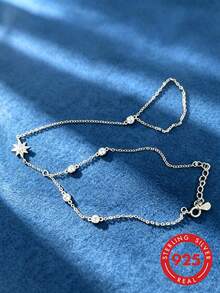 1pc S925 Sterling Silver Personalized Eight-Pointed Star Connected Finger Bracelet For Women, Minimalist Design One-Piece Hand Jewelry, Fashionable Light Luxury Photogenic Atmosphere Fine Chain, Suitable For Daily Wear, Dating, Romantic Date Gift - Four Leaf Clover - View 3