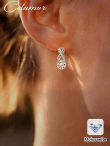1件 S925 純銀 4.1CT 莫桑鑽法式奢華扭結高品質耳環 全水鑽包覆設計 高端日常商務通勤婚禮宴會派對穿搭 情人節生日禮物 - 銀色 - 查看 1