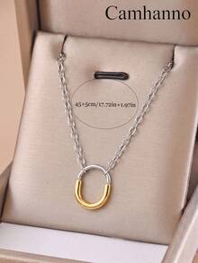 Camhanno 1 buah Kalung Cincin Oval Sederhana Terbuat dari Baja Tahan Karat Berlapis Emas 18K, Tersedia dalam Berbagai Gaya untuk Aksesori Harian Wanita - MultiWarna - View 7