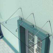 HOMCOM Glass Canopy Door Canopy Laminated Glass VSG 304 Stainless Steel Clear Glass 3 Sizes (200x90cm) (L) - White - View 1