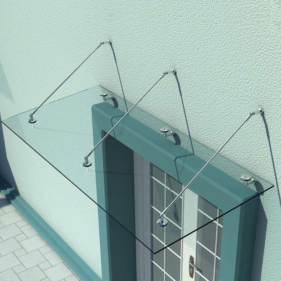HOMCOM Glass Canopy Door Canopy Laminated Glass VSG 304 Stainless Steel Clear Glass 3 Sizes (200x90cm) (L) - White - View 1