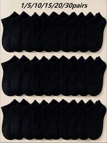 30 Pairs Solid Color Classic Casual Sports Socks, Comfortable And Breathable, Suitable For Daily Wear And Back To School Season - Black - View 17