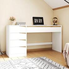 Desk 140x50 Cm With 5 Drawers, White/Oak Effect, Modern Computer Desk With Extra-Large Work Surface, Dressing Table With Storage, Desk For Remote Work, Bedroom And Office - 白色 - 查看 2
