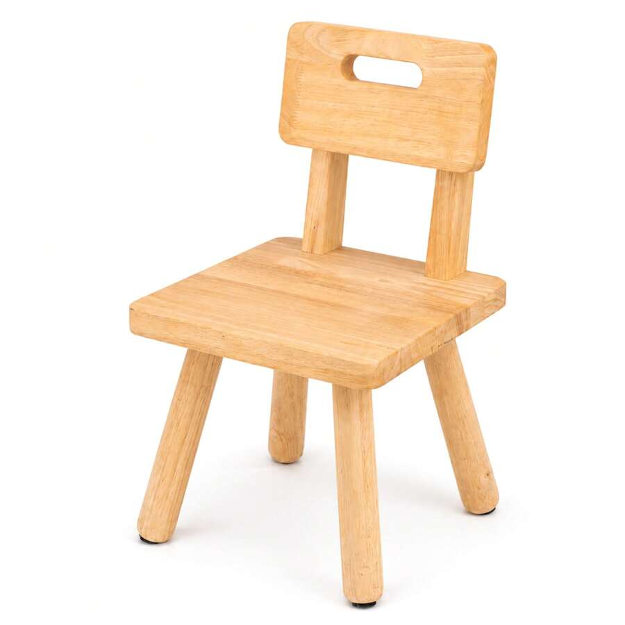 Nordic Solid Wood Low Stool With Backrest & Handle, Living Room Footrest, Entryway Shoe Bench - Yellow - View 1