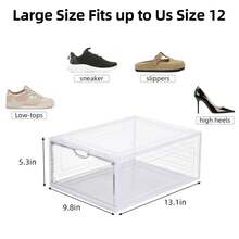 Shoe Box, Magnetic Adsorption Door, Transparent Panel, Six-Sided Hard Shell, Suitable For Children's Shoes, Low-Top Shoes, 33.5x25x14cm, Stackable Transparent Shoe Box, Display Storage Box, Plastic Transparent Drawer-Style Shoe Box, Shoe Cabinet, Standalone Placement, Suitable For Office And Home Display And Storage, Shoe Box, Transparent, Black - View 5