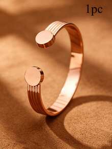 1pc Minimalist Solid Copper Bracelet With Magnetic Inserts, Adjustable Open Cuff Bangle, Stripe Design, Fashion Jewelry For Teens, Daily Wear - Multicolor - View 7