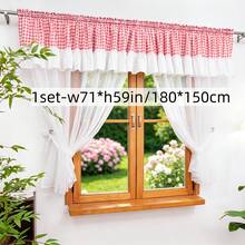 1 Set Tirai Tipis Berumbai Motif Kotak-kotak Merah & Putih Vintage, Tirai Tipis Dua Lapis Transparan dengan Kantong Batang Atas, Tirai untuk Ruang Makan, Kamar Mandi, Pembatas Lemari, Jendela Kecil, Dekorasi Lembut untuk Renovasi Apartemen Sewa - 1 set - View 10