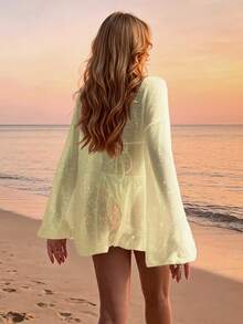 Women's Loose Batwing Casual Beach Cover-Up, Summer Vacation Yellow - Yellow - View 2