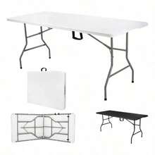 Mesa Plegable 1.80m - Tipo Portafolio de Plástico-- Blanca para Jardín Exterior - Blanco - Ver 1