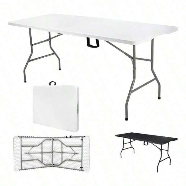 Mesa Plegable 1.80m - Tipo Portafolio de Plástico-- Blanca para Jardín Exterior