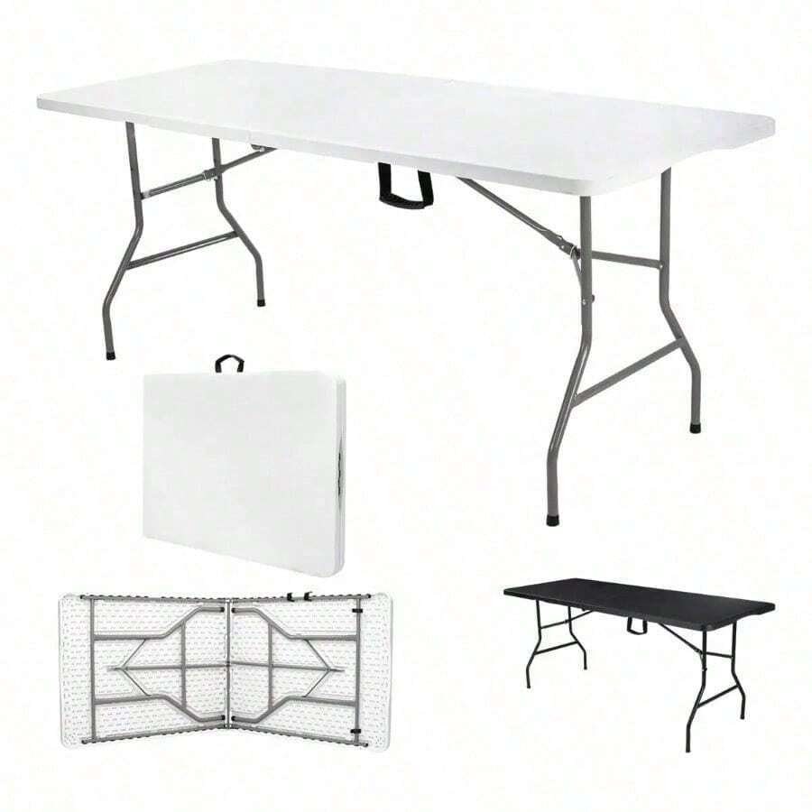 Mesa Plegable 1.80m - Tipo Portafolio de Plástico-- Blanca para Jardín Exterior - Blanco - Ver 1
