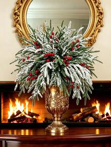 2/10pcs Artificial Norfolk Pine Branch With Red Berries, 13.97 Inch Cedar Branch, 13 Forks, Durable Plastic, Suitable For Wreaths, Garlands, Vase Fillers, Christmas Tree Decorations, Holiday Decor And Home Decor - Multicolor - View 4