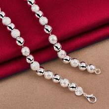 925 Sterling Silver Plated 8mm Bead Ball Chain Matte Smooth Necklace For Woman Man Wedding Engagement Party Jewelry - Silver - View 3
