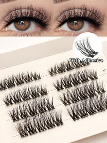 Waloshow Customized High-End Natural Long False Eyelashes, Soft C/D Curl Self-Adhesive Cluster Fluffy Eyelash Set, Eyelash Length 11-13mm, DIY Eyelash Extension, Lightweight And Fit, Glue-Free Eyelash Extension - C - View 1