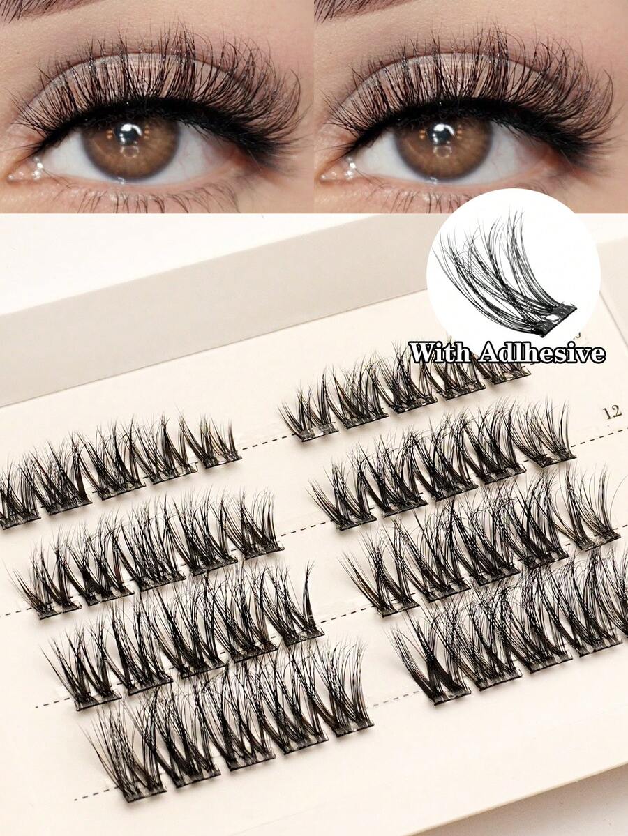 Waloshow Customized High-End Natural Long False Eyelashes, Soft C/D Curl Self-Adhesive Cluster Fluffy Eyelash Set, Eyelash Length 11-13mm, DIY Eyelash Extension, Lightweight And Fit, Glue-Free Eyelash Extension - C - View 1