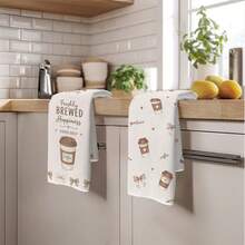 2PCS Kitchen Towels Coffee Cup Bow Healing Print Microfiber Absorbent Kitchen Towels, 40*60cm Rectangular Dish Cloth, Table Cloth, Hand Towel, Kitchen Decor, Housewarming Gift For Neighbors, Kitchen Napkins And Dish Cloth, Home Decor - Apricot - View 10