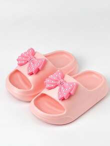 HAHABOBO Children's Pink Cute Polka Dot Bow Sandals, Lightweight Thick EVA Casual Slippers, Suitable For Home And Outdoor Wear - Pink - View 3