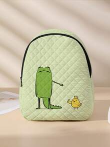 1pc Diamond Quilted Backpack, School Bag, Storage Bag, Travel Storage Backpack, Frog & Crocodile Print Design, Large Capacity Foldable Easy Storage Bag, Lightweight & Burden-Reducing, Reinforced Shoulder Straps + Zipper Closure, Large Capacity Storage More Organized, Convenient & Practical For Retrieving Items, Suitable For Student School Bag, Girl's Commuter Backpack, Short Trip Bag, Campus Casual Backpack, Applicable For School Books, Daily Commute, Outdoor Travel - Multicolor - View 9