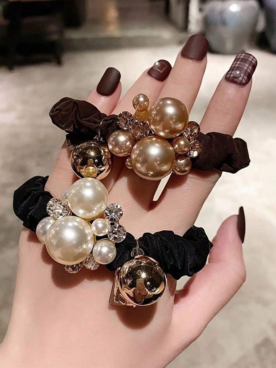 2/1 Fashionable Multi-Purpose High Elasticity Pearl Hair Clips, Perfect For Ponytails And High Buns, Essential Hair Accessory | Fashionable Hair Ties, Suitable For Various Outfit Matching, Ideal For Commuting, Work, Campus, Back To School Season, Perfect Gift For Friends And Family