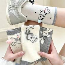 4 Pairs Cute Animal Print Mid-Calf Leg Warmers With Bow Decor Casual Women's Leg Warmers Set - A - View 2