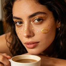8 Peças Tatuagens Temporárias Metálicas Douradas de Sardas para Rosto, Adesivos Brilhantes de Coração, Lábio e Estrela para Rosto, Tatuagens de Transferência de Sardas com Glitter à Prova d'Água para Maquiagem de Festival, Rave, Festa e Fantasia de Halloween - Dourado - Visão 6