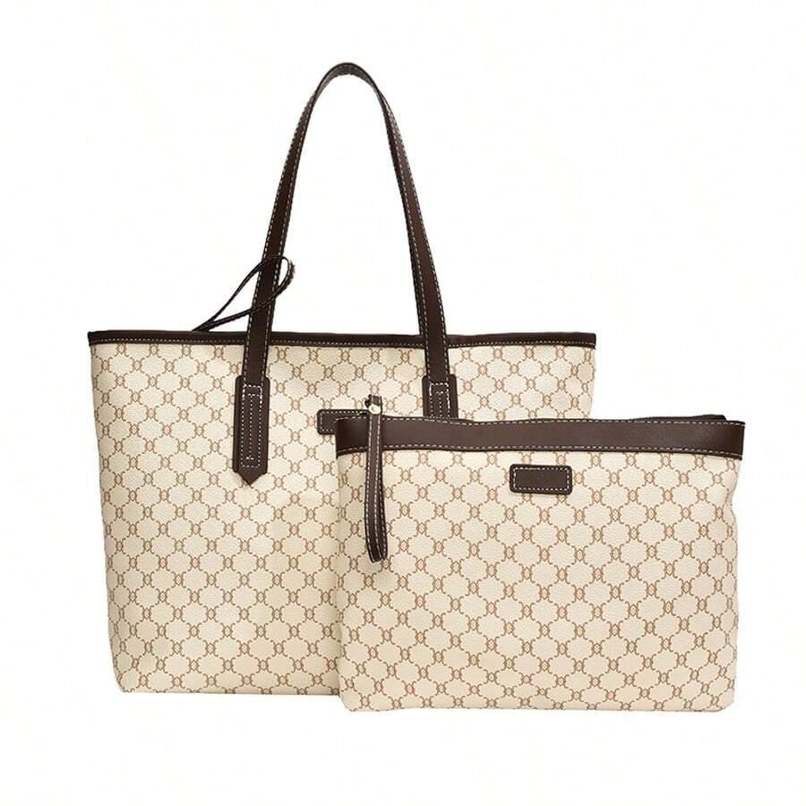 SHIMEINI Bộ 2 túi tote đeo vai họa tiết vintage thời trang cổ điển 2026, dung tích lớn, phù hợp cho nữ dùng hàng ngày, đi làm, đi học, du lịch nghỉ dưỡng, làm quà tặng hẹn hò ngày lễ - trắng - Xem 1