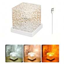 USB Powered Rainbow Aurora Water Ripple Projection Smart Light, Smart Rotating Multicolor Lighting Effect, Touch-Sensitive Color-Changing Ice Crystal Cube Ambient Lamp, Bedroom Bedside Desktop Decorative Night Light - Square Water Ripple - View 10