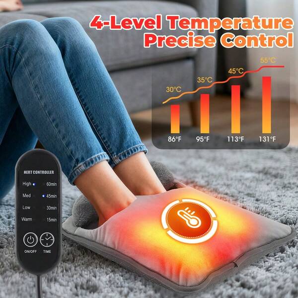 Almohadillas para los pies, almohadillas para los pies multifuncionales y cálidas, calentadores de pies enchufables, control de temperatura de invierno 5v4, calentadores de pies de felpa con temporizador de 4 velocidades