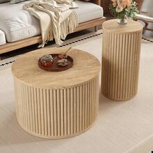 Couchtisch, Doppelter Runder Tisch, Beistelltisch Mit Naturholzlatten. Multifunktionaler Wohnzimmertisch - 彩色 - 查看 8