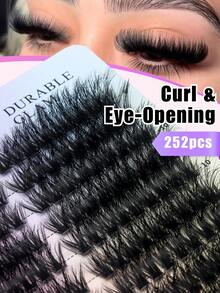 252 Clusters 80D Large Pack Eyelashes, 8-16mm Mixed Length, DD Curl, Shiny Charming Eyes, 3D Voluminous Russian Cat Eye Style Extension, Lightweight Dense Fluffy False Eyelashes, Soft Comfortable Easy To Wear, Suitable For Beginners And Reusable, DIY Save Makeup Time, Holiday Gift - DD - View 3