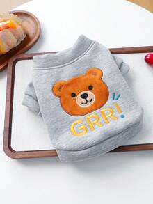 1件寵物衣服 狗貓服飾 小狗幼犬可愛春秋舒適運動衫系列 大頭卡通運動衫 - 灰色熊 - 灰色 - 查看 13