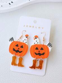 1 Pair Halloween Acrylic Quirky Boot-Shaped Chicken Earrings, Cute Funny Pumpkin Zombie Chicken, Holiday Party Gift Ear Jewelry - Multicolor - View 2