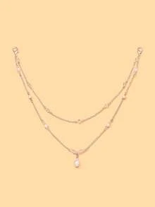 1pc Fashion Crystal Pearl Pendant Multi-Layer Back Chain Women's Evening Party Dress Back Chain - Silver - View 2