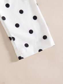 Setelan 2 Potong untuk Remaja Perempuan: Atasan Lengan Panjang Leher Bulat Motif Polkadot dan Celana Panjang Lurus Elastis dengan Garis Samping, Gaya Musim Semi/Gugur - Putih - View 5