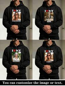 Personalized Custom Men's Hoodie, Upload Text And Image To Customize Your Own Unique Clothing, Perfect Gift For Family, Boyfriend, Friends, Children Or Men, This Hoodie Also Showcases Elegant Style, Personalized Customization - Black - View 3