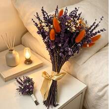 1 Set Purple Artificial Bouquet And Corsage Set, Suitable For Home Decor And Wedding Scene Arrangement; Also An Excellent Gift For Halloween And Christmas, Can Be Used For Gift Box Decoration And As Atmosphere Photo Props - Lavender Purple + Warm Sun Orange - View 4