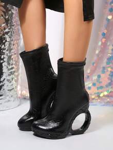 Black Solid Color Western Style Side Zipper Smooth Leather 2026 Stiletto High Heels Holiday Winter - Black - View 11