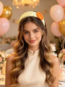 1pc New Design Button Wide Band Hair Hoop, Sweet & Cute Anti-Slip Headband For Birthday Party Outfit - Multicolor - View 9