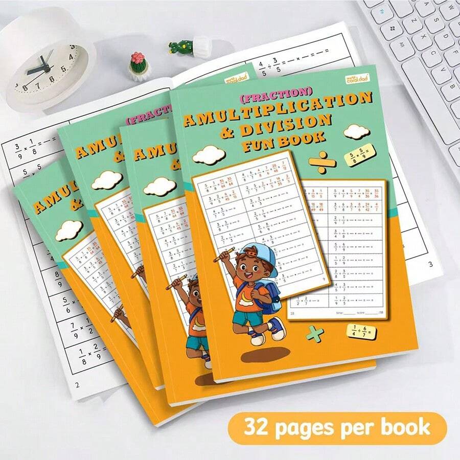 32 Pages Math Fraction Multiplication & Division Training, Basic Fraction Multiplication & Division Practice, Calculation Training - Multicolor - View 1