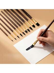 10pcs Professional Art Painting Brush Set, Includes Various Sizes Of Round And Flat Brushes, Excellent Water Retention And No Shedding, Suitable For Watercolor And Gouache, Ideal Tool For Art Students And Painters For Hand Drawing And Creative Work - Sets - View 5