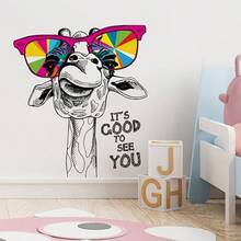 1pc PVC Giraffe Glasses Sticker, Self-Adhesive Decorative Wall Decal, Door Sticker - Home Bedroom Living Room Wall Decor - one-size - View 2