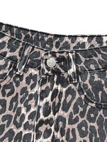 Soulscape Women's Casual Leopard Print Straight Leg Jeans, Non-Stretch Long Denim Pants With Button And Pocket Details, Fashion Petite Collection Vacation Fall - Multicolor - View 8