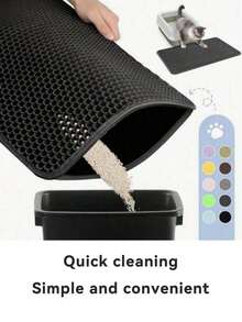 Double-Layer Waterproof & Urine-Proof Cat Litter Mat, Honeycomb Design For Easy Litter Collection, Suitable For Various Cat Litter, Litter Boxes And Enclosed Litter Boxes - Black - View 4