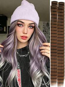 4pcs Leopard Print & Striped Hair Extensions, 20 Inch Colorful Long Straight Clip-In Hair, Suitable For Women's Daily Wear, Party, Halloween And Other Holidays - Multicolor - View 12