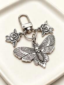 Gothic Death Moth Rose Keychain, Vintage Skull Butterfly Metal Key Ring, Dark Academia Punk Bag Charm, Car Key Accessory Gift - Multicolor - View 4